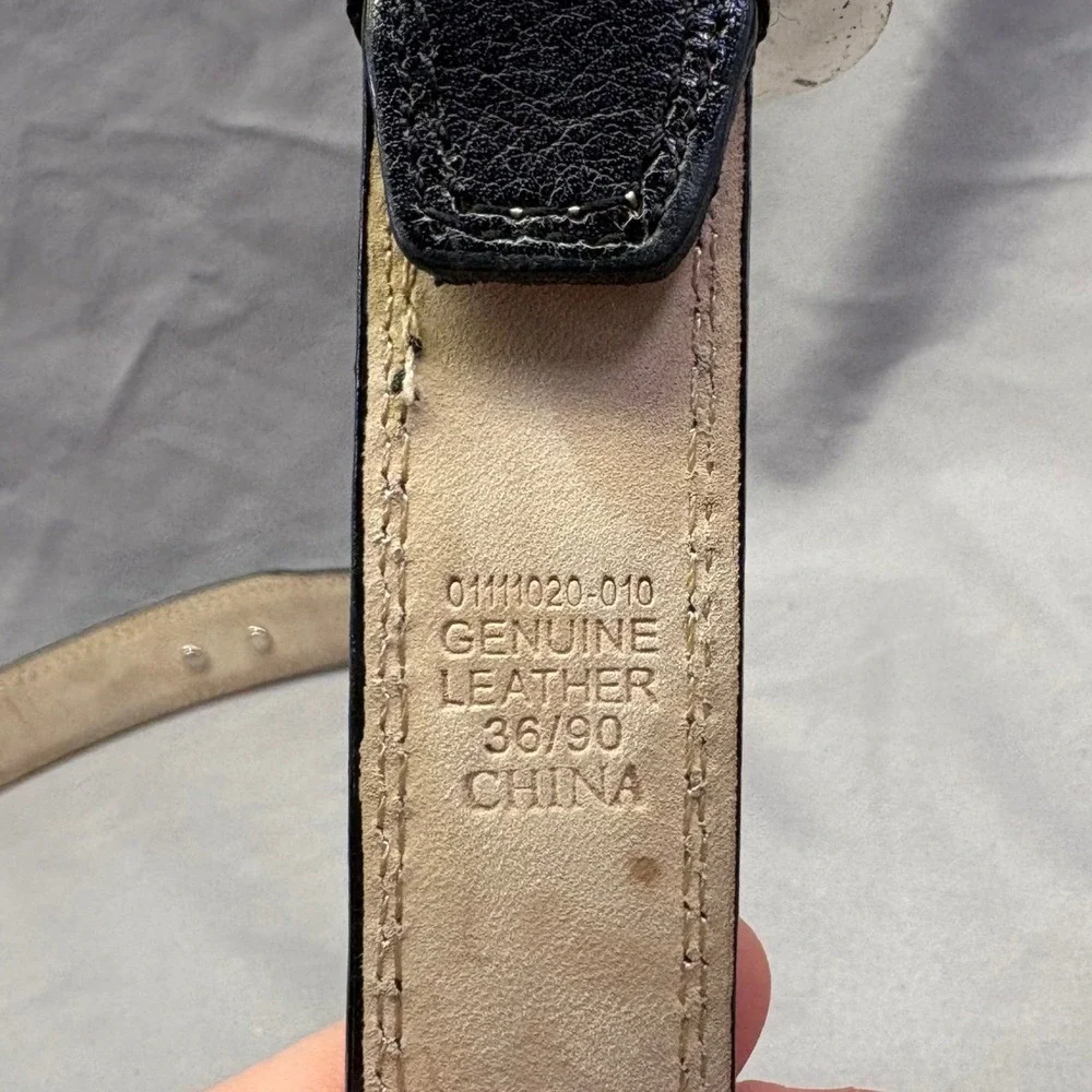 Vintage Western Black Genuine Leather Belt Braided Concho Silver Buckle Set 36 - Picture 5 of 5